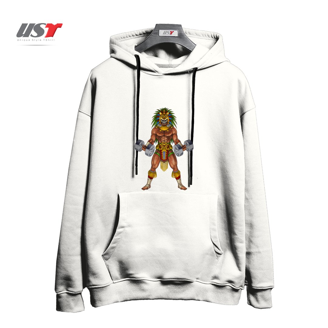 طرح AZTEC JAGUAR WARRIOR BODYBUILDER هودی اورسایزرنگ سفید