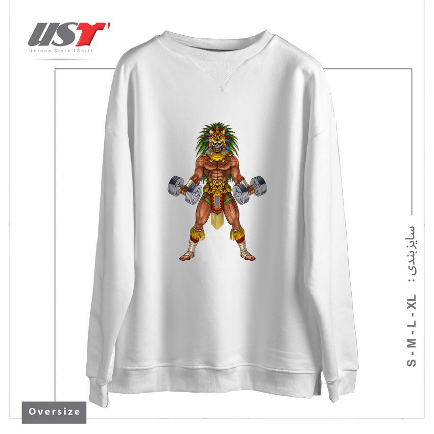 سوییشرت اورسایز طرح AZTEC JAGUAR WARRIOR BODYBUILDER