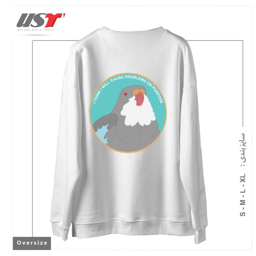 طرح I THINK I WILL CAUSE PROBLEMS ON PURPOSE سوییشرت اورسایزرنگ سفید