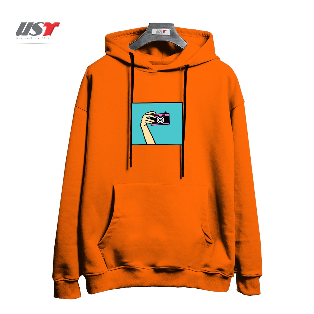 طرح TAKE A PICTURE هودی اورسایزرنگ نارنجی