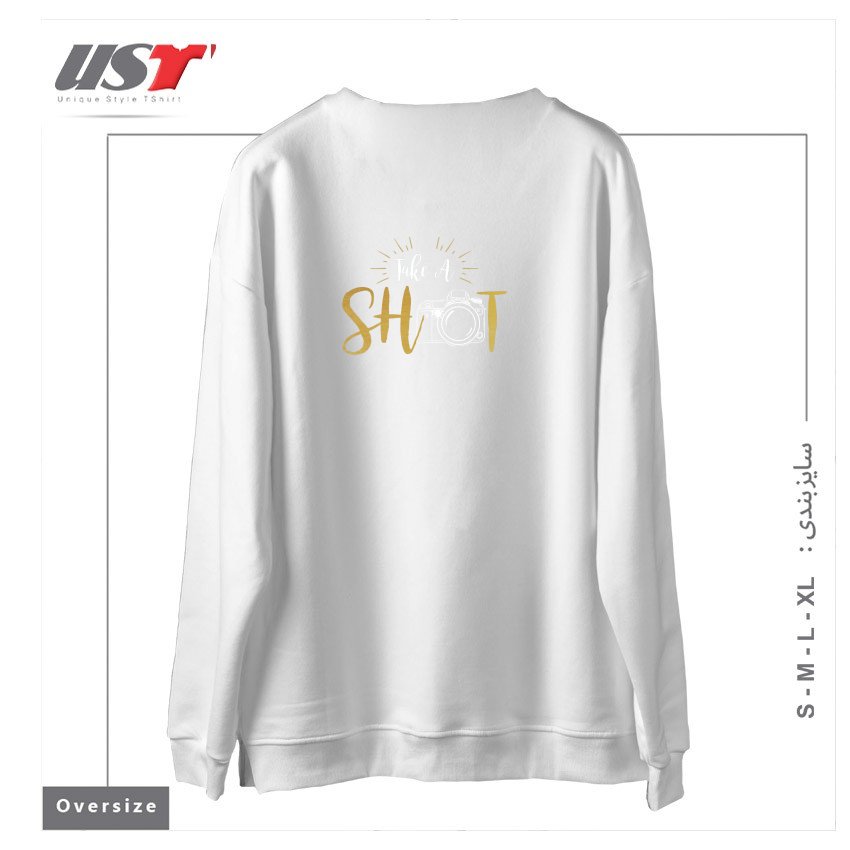طرح TAKE A SHOT سوییشرت اورسایزرنگ سفید