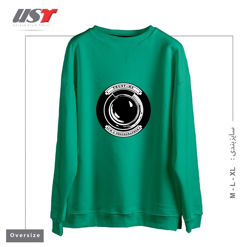 طرح TRUST ME I'M A PHOTOGRAPHER سوییشرت اورسایزرنگ سبز سدری