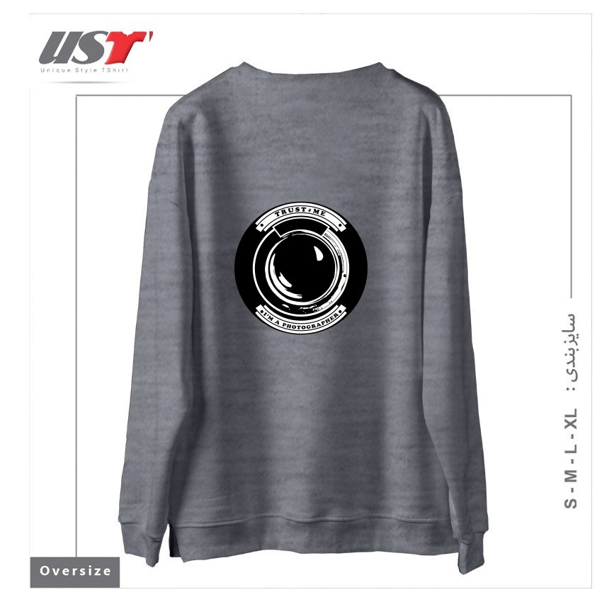 طرح TRUST ME I'M A PHOTOGRAPHER سوییشرت اورسایزرنگ طوسی ملانژ