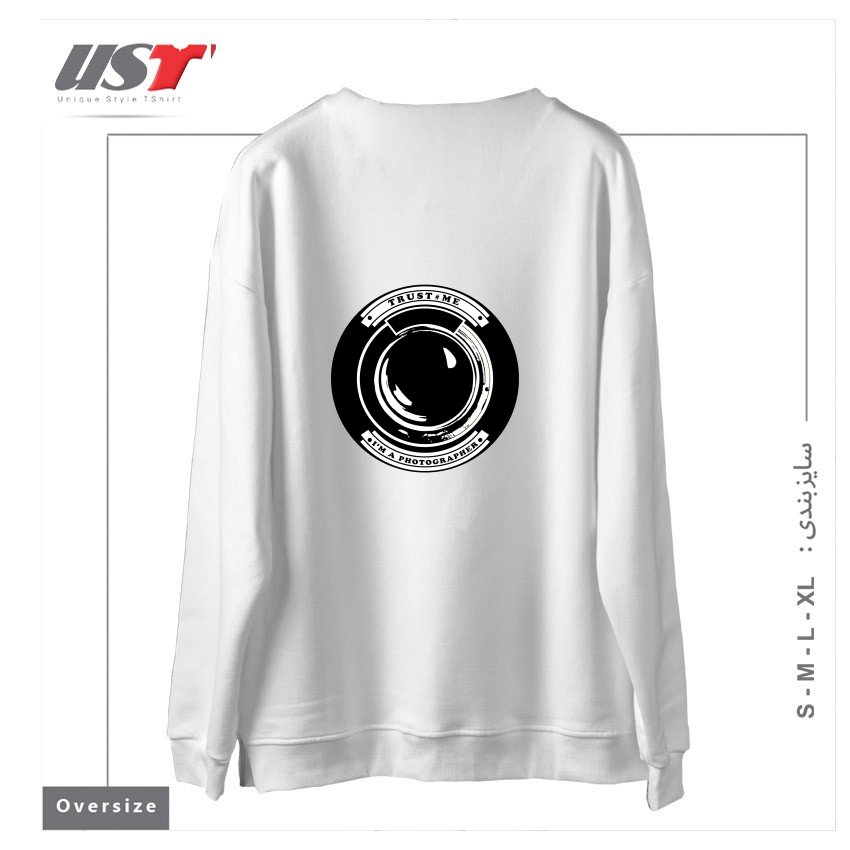 طرح TRUST ME I'M A PHOTOGRAPHER سوییشرت اورسایزرنگ سفید