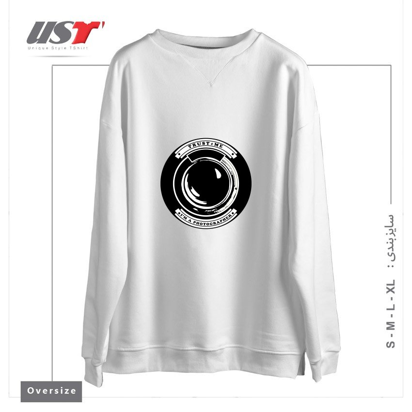 طرح TRUST ME I'M A PHOTOGRAPHER سوییشرت اورسایزرنگ سفید