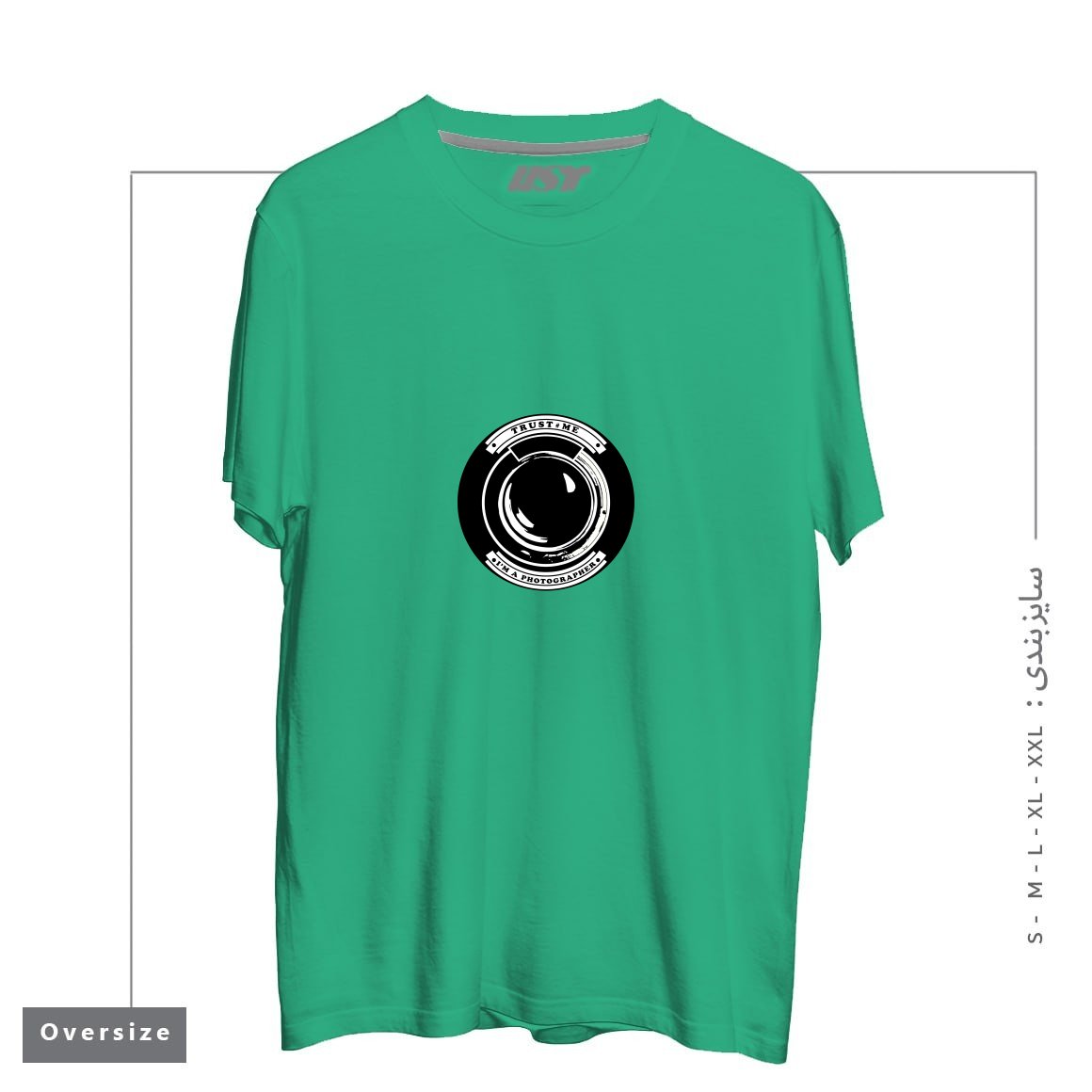 طرح TRUST ME I'M A PHOTOGRAPHER تیشرت اورسایزرنگ سبز