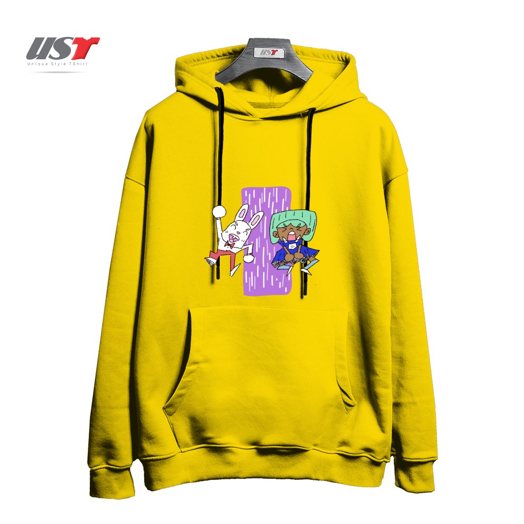 طرح ALICIA AND THE WHITE RABBIT هودی اورسایزرنگ زرد