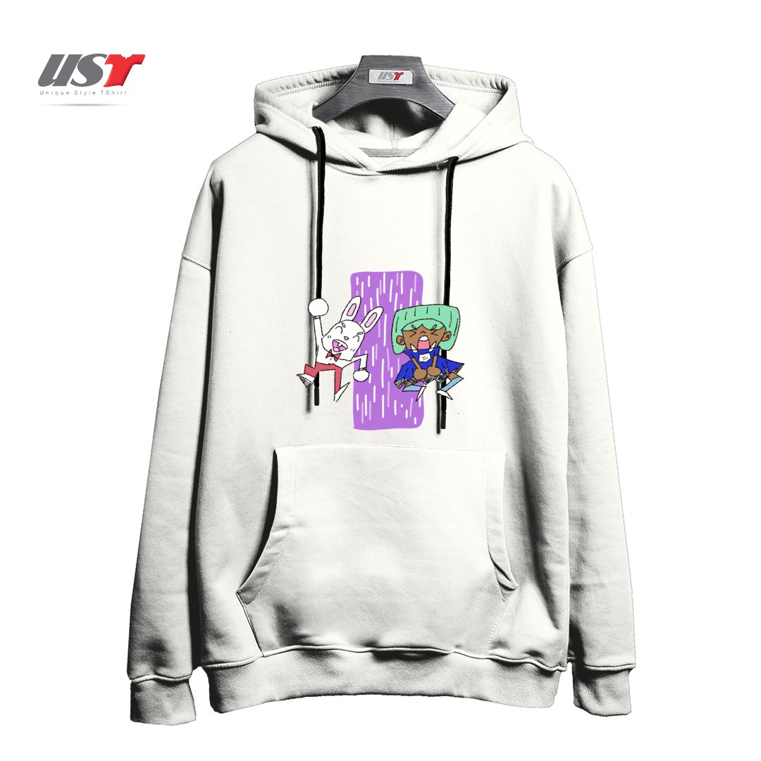 طرح ALICIA AND THE WHITE RABBIT هودی اورسایزرنگ سفید