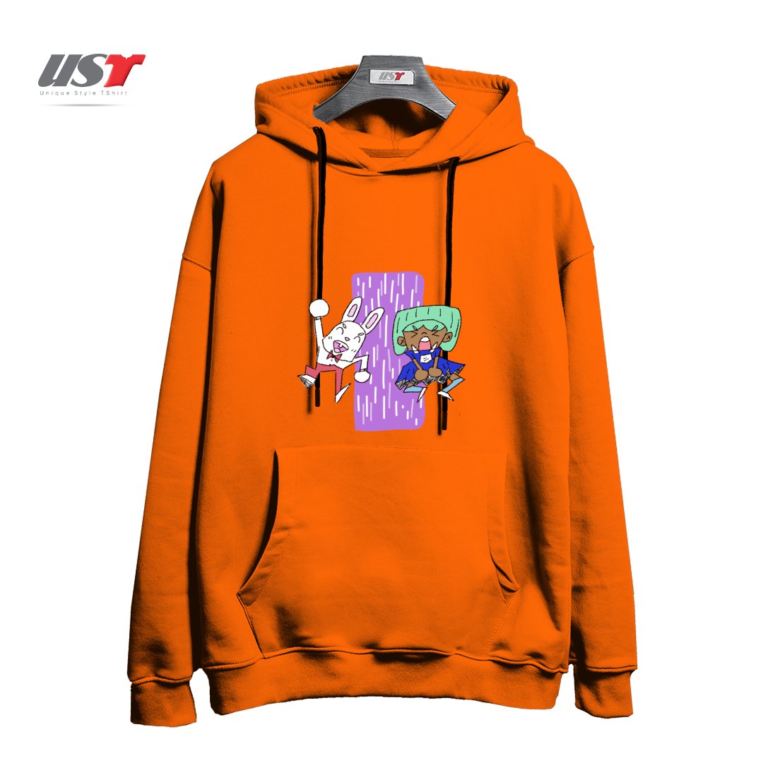 طرح ALICIA AND THE WHITE RABBIT هودی اورسایزرنگ نارنجی