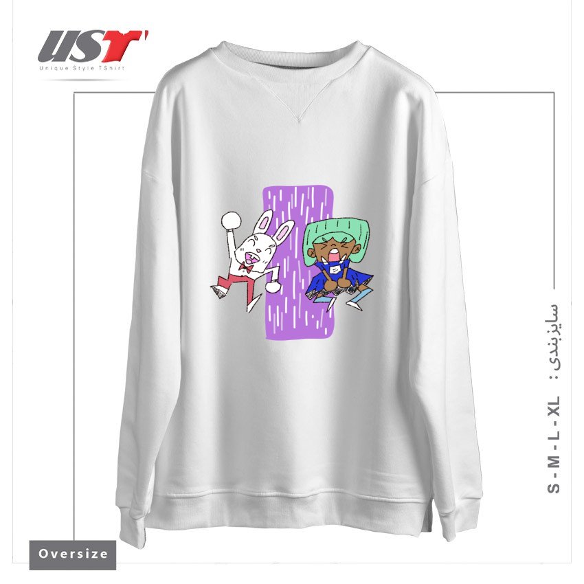 طرح ALICIA AND THE WHITE RABBIT سوییشرت اورسایزرنگ سفید