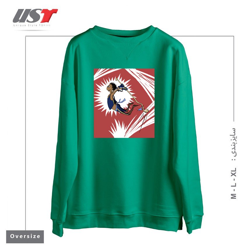 طرح DOPE MONK STUFF سوییشرت اورسایزرنگ سبز سدری