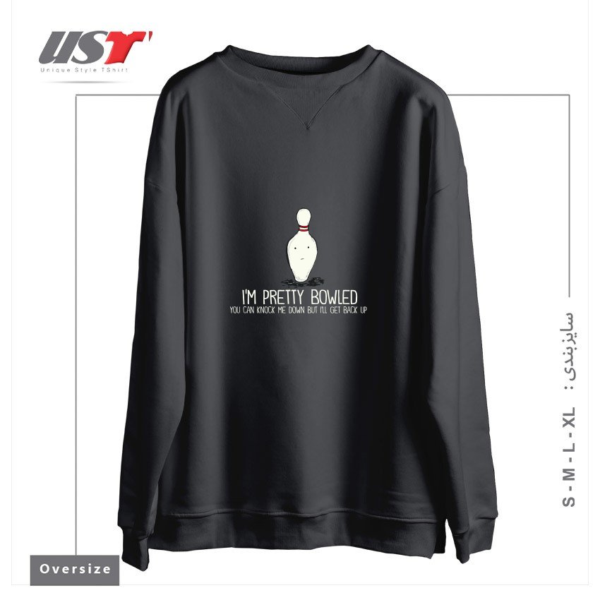 طرح I'M PRETTY BOWLED (PUN) سوییشرت اورسایزرنگ دودی