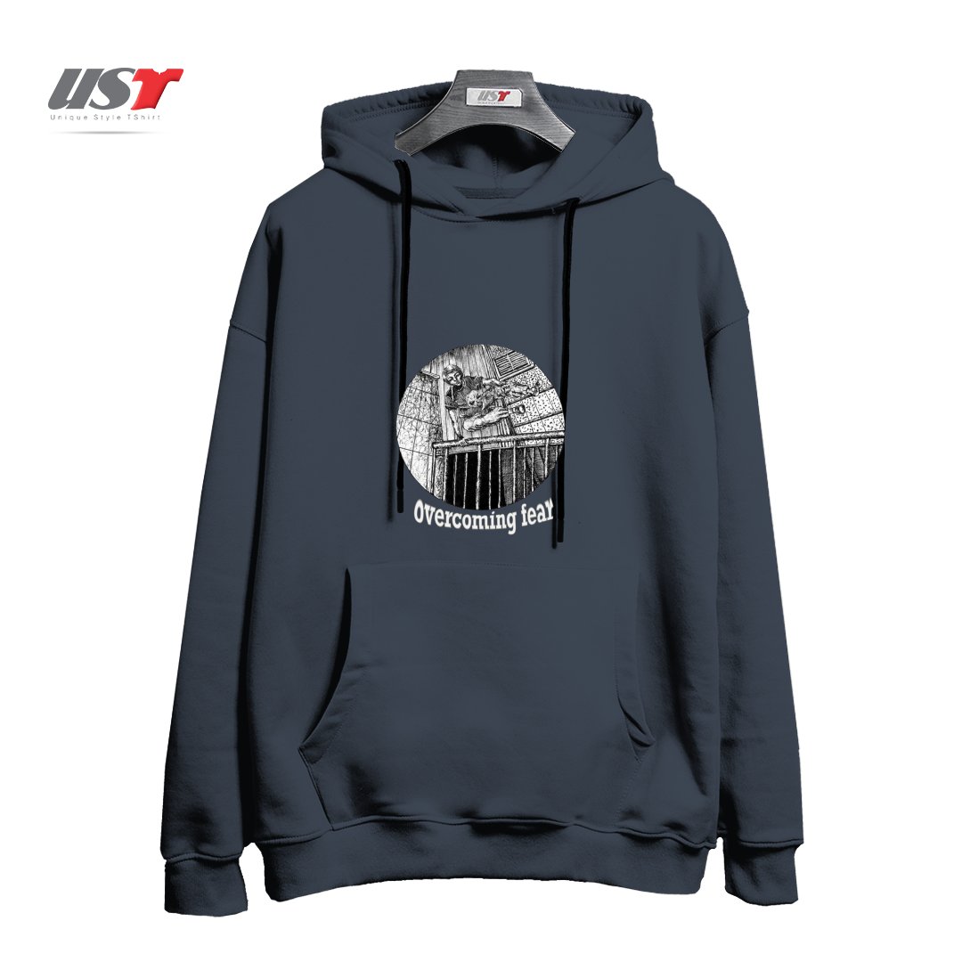 هودی اورسایز طرح OVERCOMING FEAR ON BLACK ITEMS