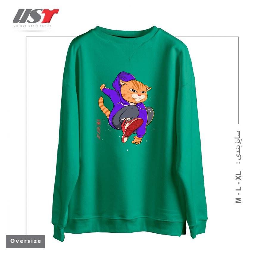 طرح PURRKOUR DOWNTOWN سوییشرت اورسایزرنگ سبز سدری