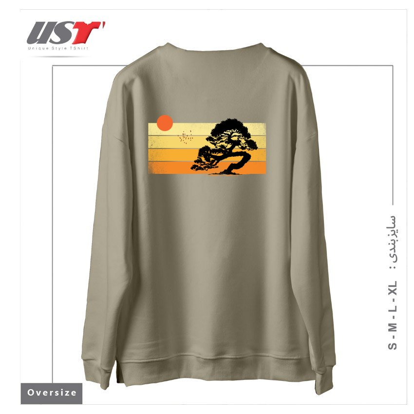 طرح A SUMMER TREE سوییشرت اورسایزرنگ نخودی