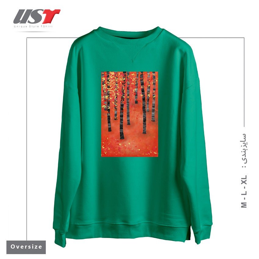 طرح BIRCH FOREST سوییشرت اورسایزرنگ سبز سدری