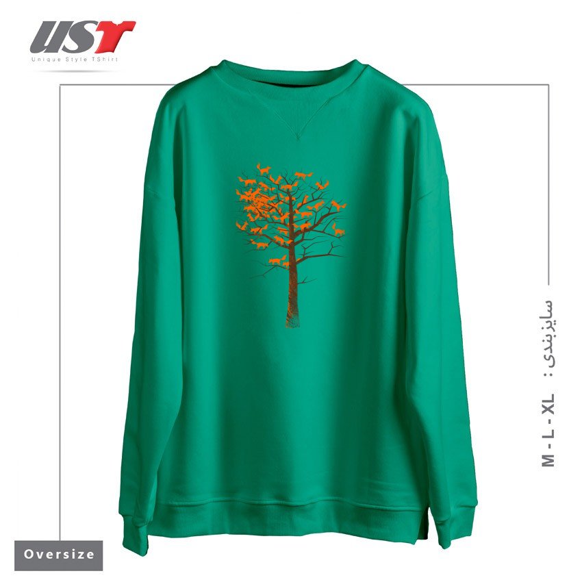 طرح BLAZING FOX TREE سوییشرت اورسایزرنگ سبز سدری