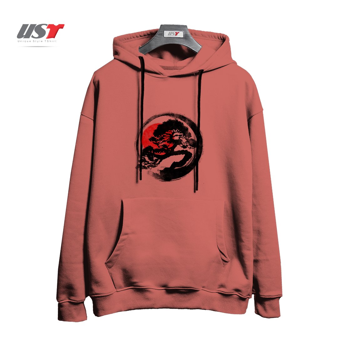 طرح BONSAI STROKE هودی اورسایزرنگ آجری