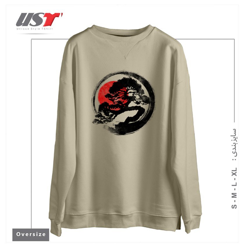 طرح BONSAI STROKE سوییشرت اورسایزرنگ نخودی