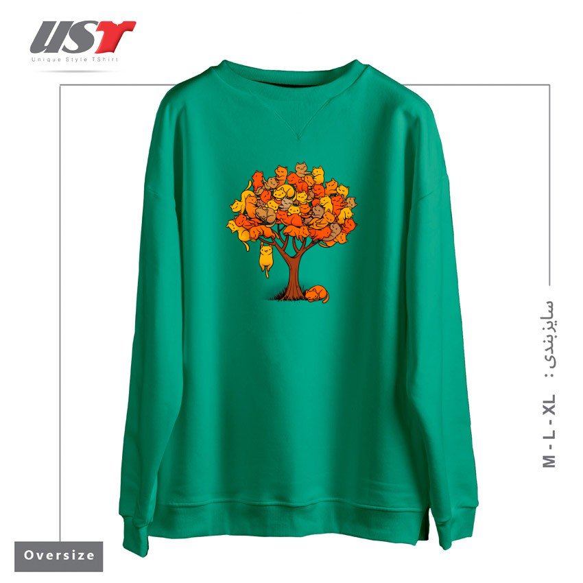 طرح CAT TREE سوییشرت اورسایزرنگ سبز سدری