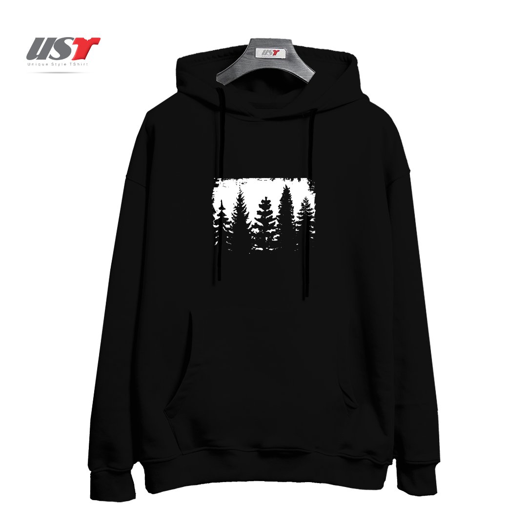 طرح FOREST SILHOUETTE هودی اورسایزرنگ مشکی