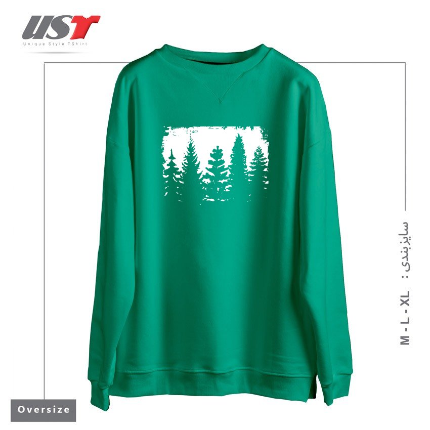 طرح FOREST SILHOUETTE سوییشرت اورسایزرنگ سبز سدری