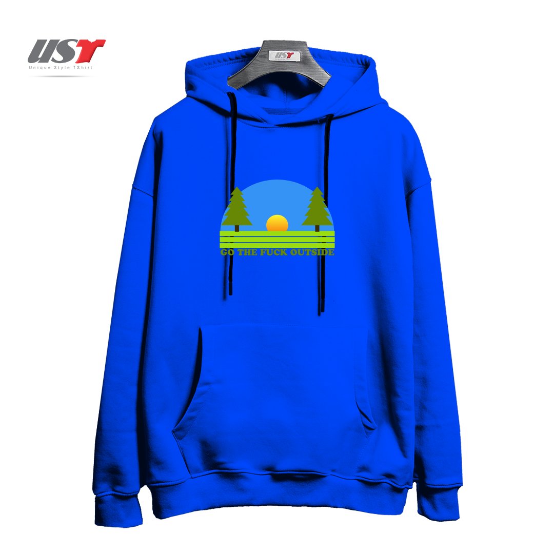 طرح GO THE FUCK OUTSIDE هودی اورسایزرنگ آبی شالی