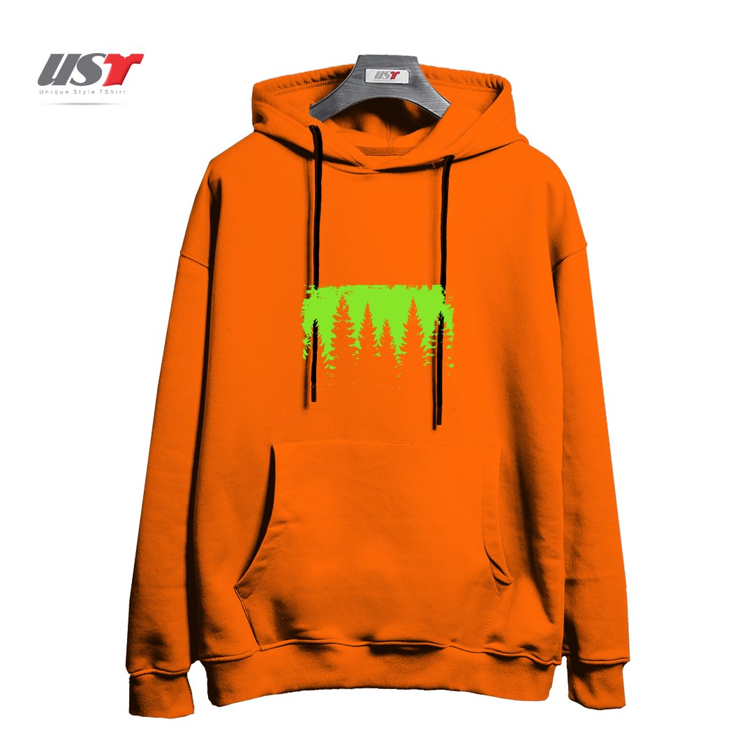 طرح GREEN FOREST ILLUSTRATION هودی اورسایزرنگ نارنجی