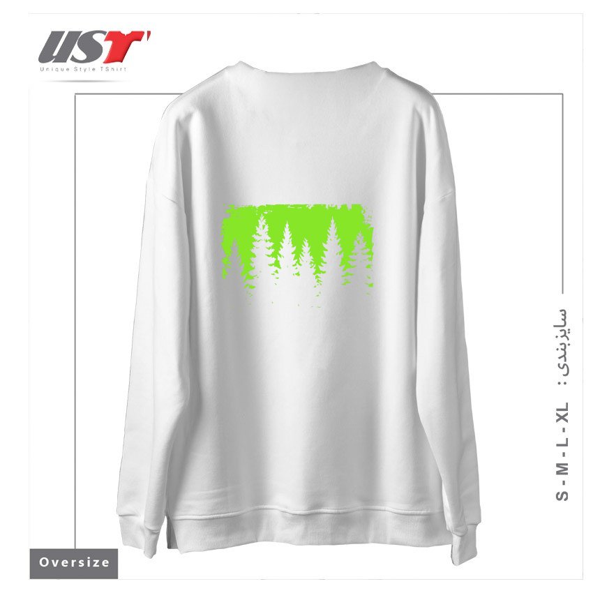 طرح GREEN FOREST ILLUSTRATION سوییشرت اورسایزرنگ سفید