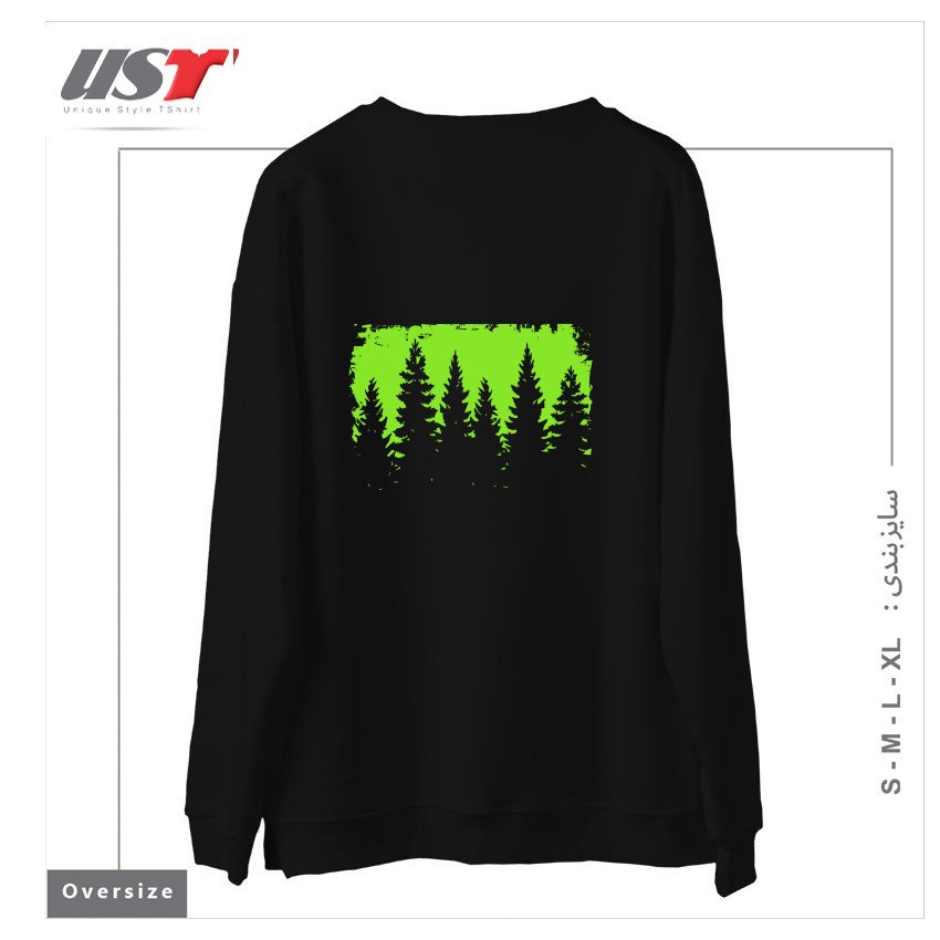 طرح GREEN FOREST ILLUSTRATION سوییشرت اورسایزرنگ مشکی