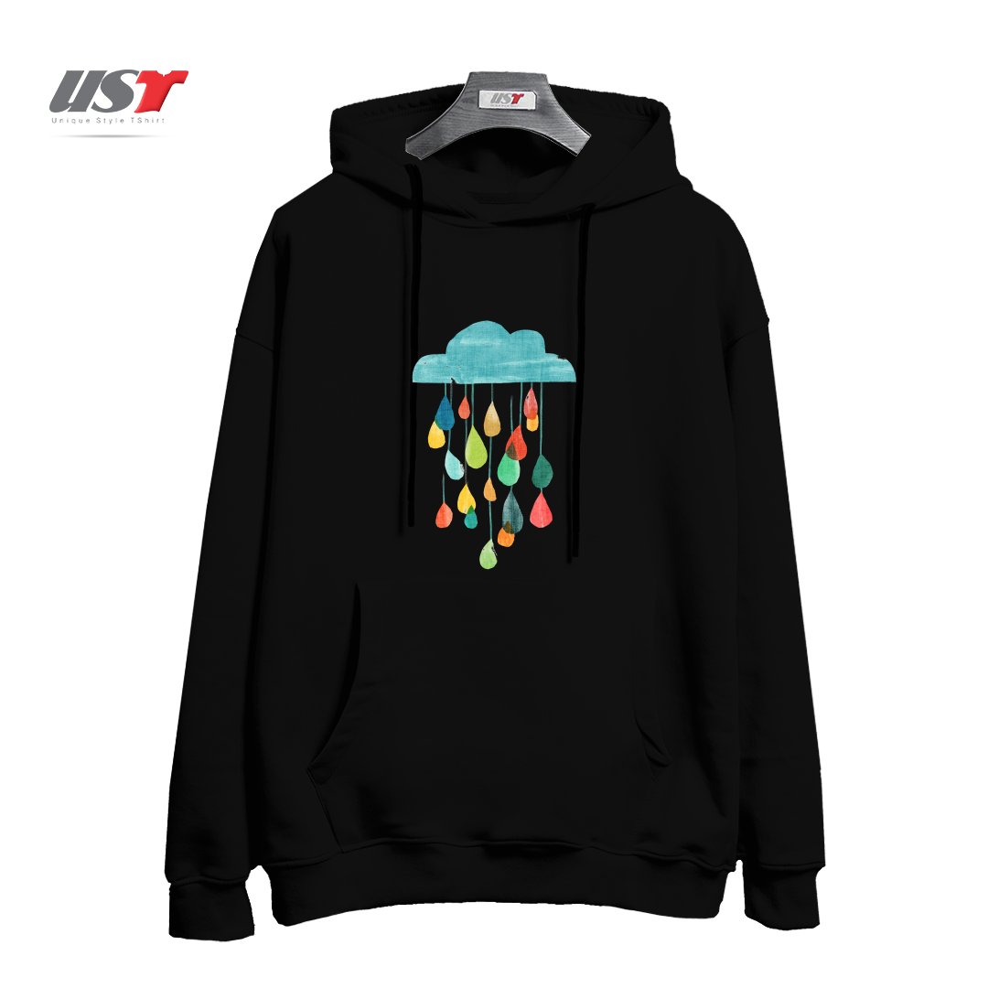 طرح IT IS RAINING RAINBOW هودی اورسایزرنگ مشکی