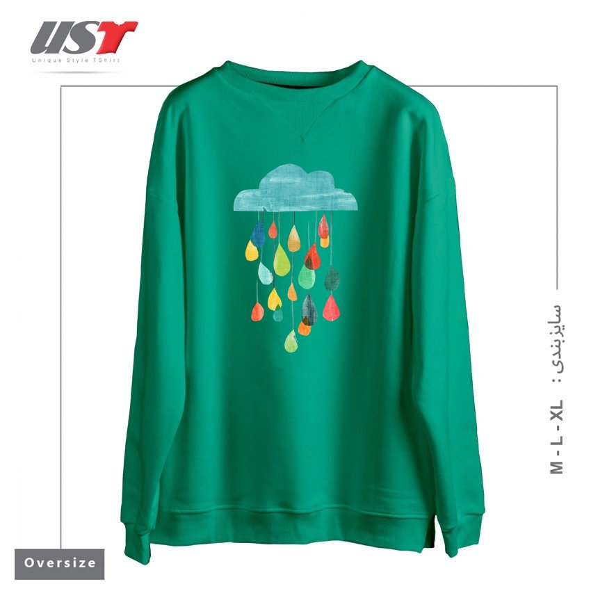 طرح IT IS RAINING RAINBOW سوییشرت اورسایزرنگ سبز سدری