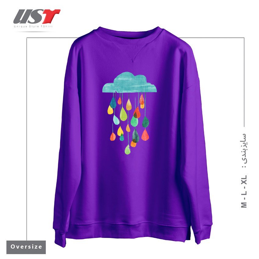 طرح IT IS RAINING RAINBOW سوییشرت اورسایزرنگ بنفش