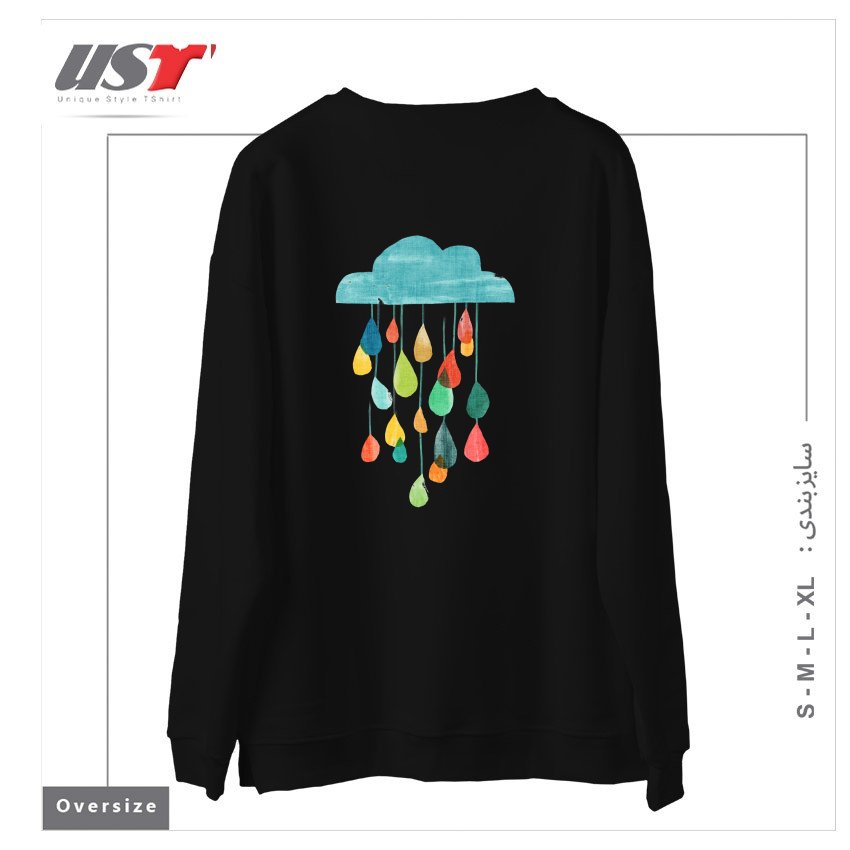 طرح IT IS RAINING RAINBOW سوییشرت اورسایزرنگ مشکی
