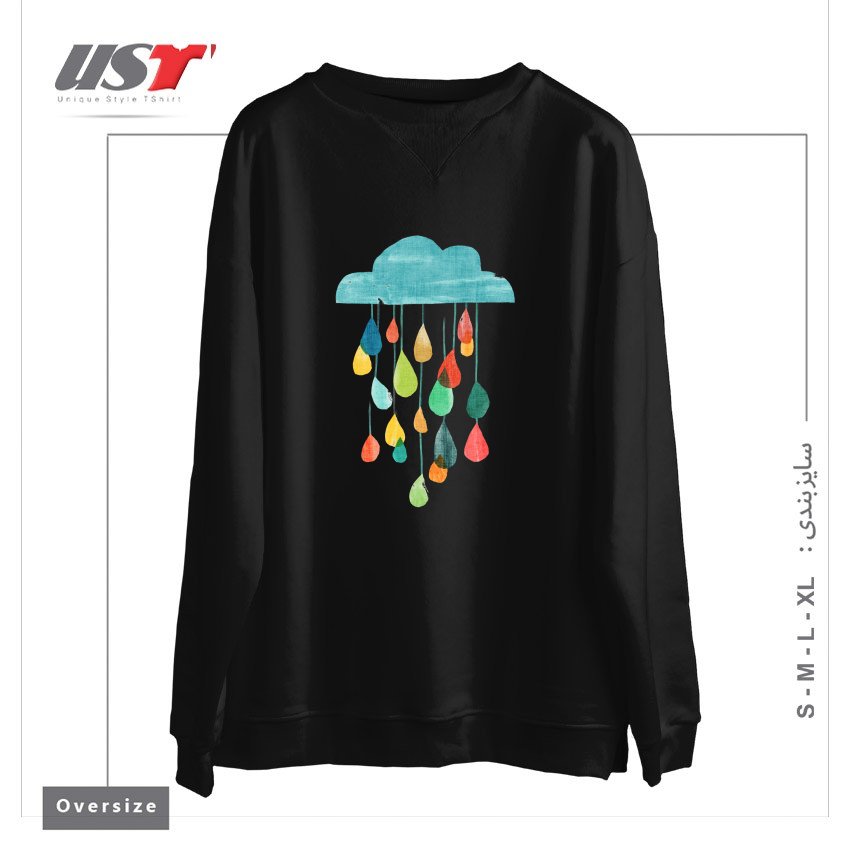 سوییشرت اورسایز طرح IT IS RAINING RAINBOW