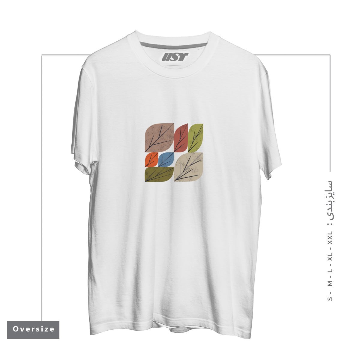 طرح LEAF GRID تیشرت اورسایزرنگ سفید