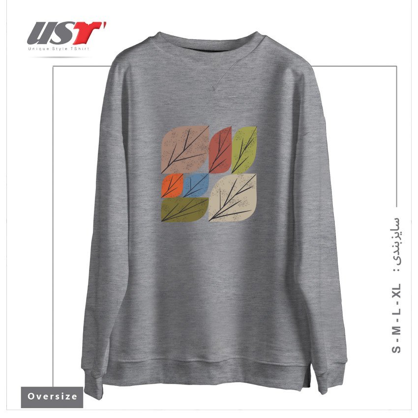 طرح LEAF GRID سوییشرت اورسایزرنگ طوسی ملانژ