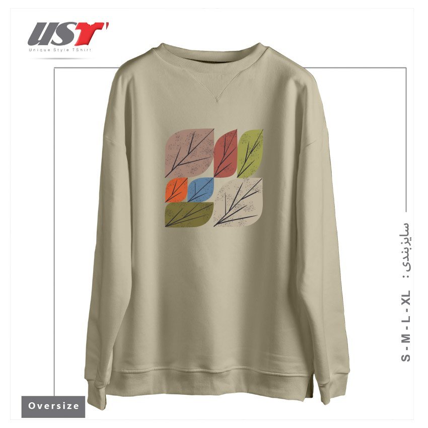 طرح LEAF GRID سوییشرت اورسایزرنگ نخودی