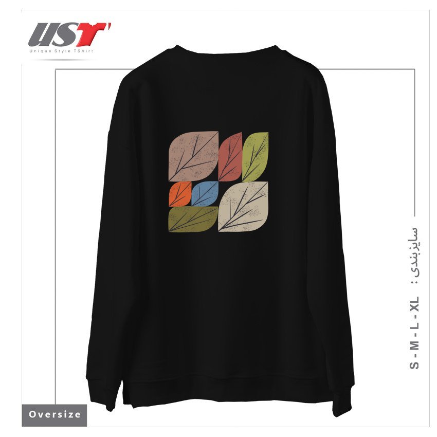 طرح LEAF GRID سوییشرت اورسایزرنگ مشکی