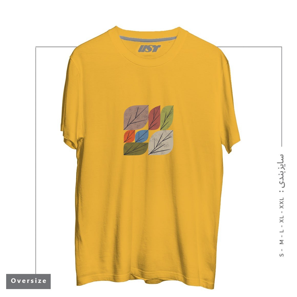 طرح LEAF GRID تیشرت اورسایزرنگ خردلی