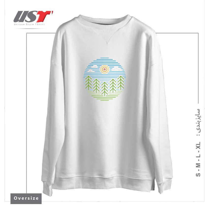 طرح LINEAR WOODS سوییشرت اورسایزرنگ سفید