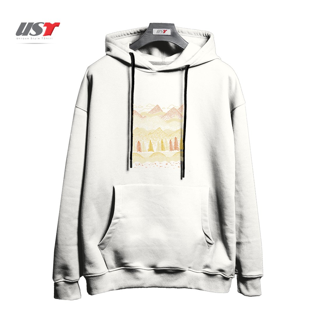 طرح MISTY MOUNTAINS هودی اورسایزرنگ سفید