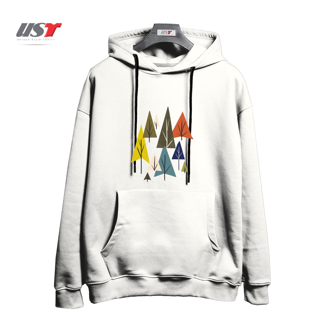 طرح MULTICOLOR PINES هودی اورسایزرنگ سفید