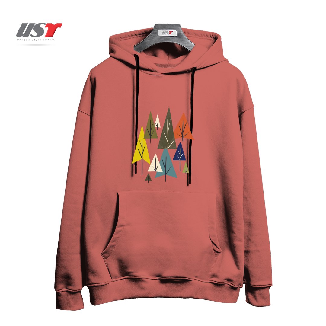 طرح MULTICOLOR PINES هودی اورسایزرنگ آجری