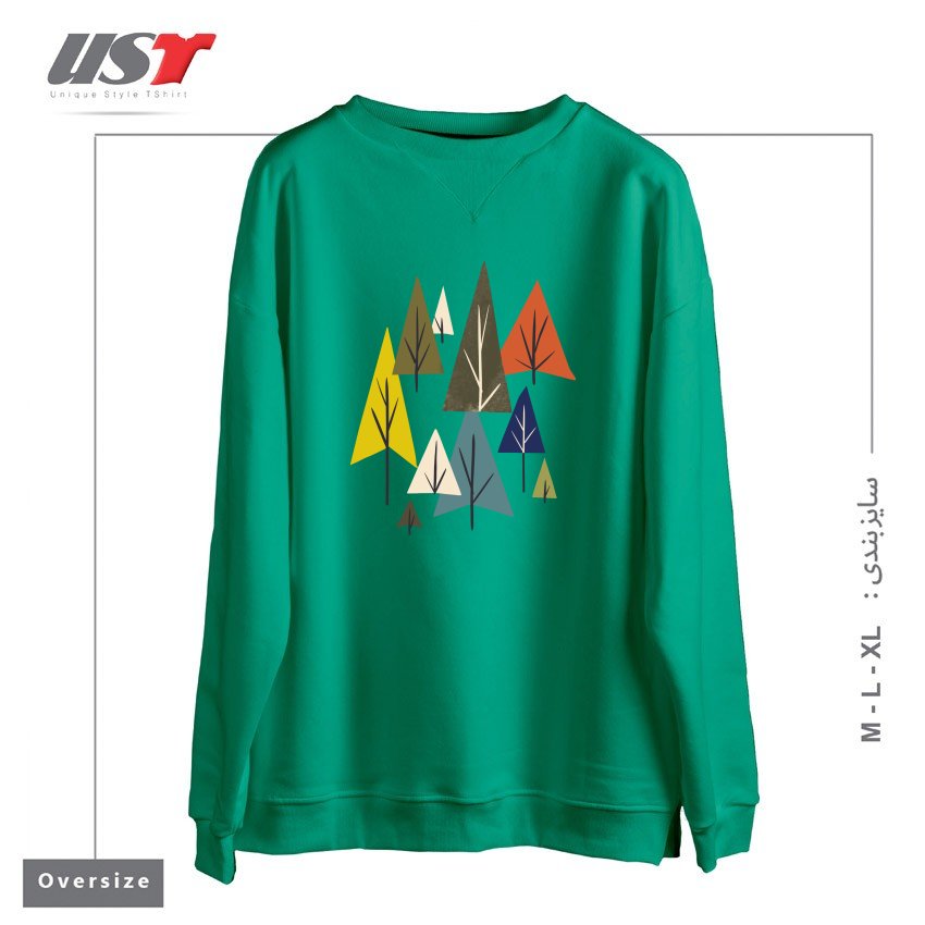 طرح MULTICOLOR PINES سوییشرت اورسایزرنگ سبز سدری