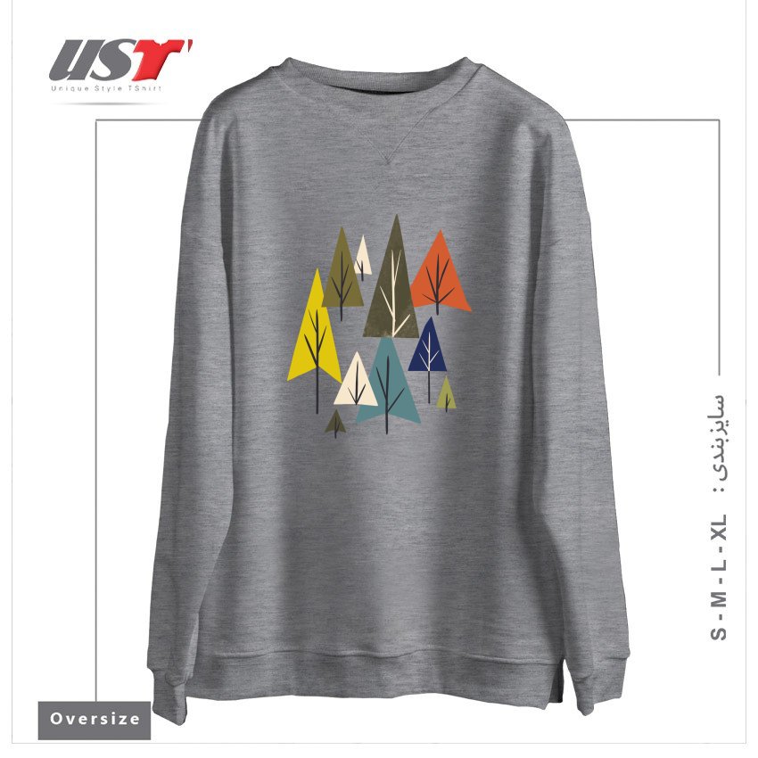 طرح MULTICOLOR PINES سوییشرت اورسایزرنگ طوسی ملانژ