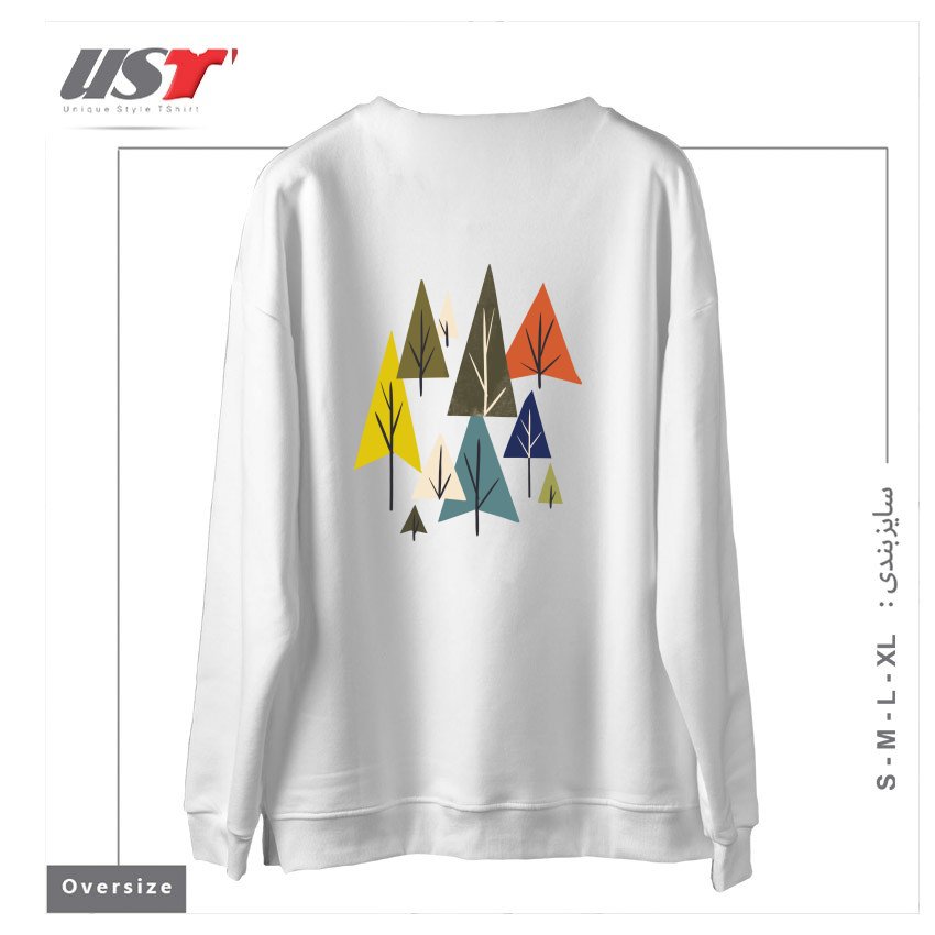 طرح MULTICOLOR PINES سوییشرت اورسایزرنگ سفید