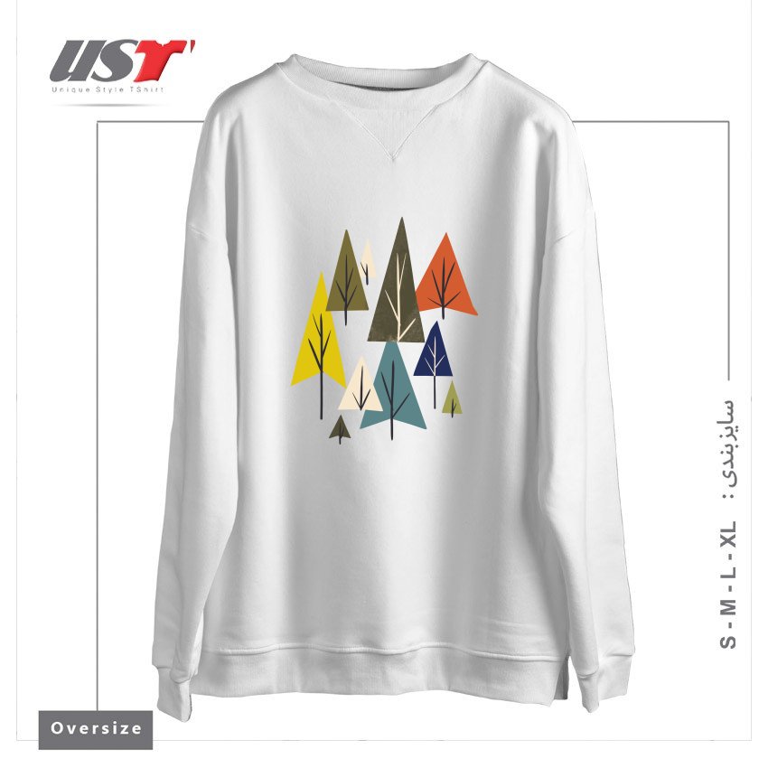 طرح MULTICOLOR PINES سوییشرت اورسایزرنگ سفید