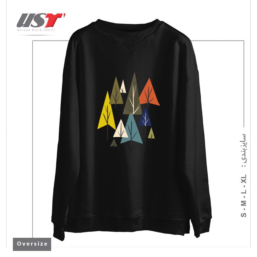 طرح MULTICOLOR PINES سوییشرت اورسایزرنگ مشکی