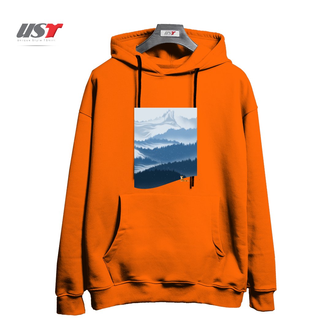 طرح MOUNTAIN SPIRIT هودی اورسایزرنگ نارنجی